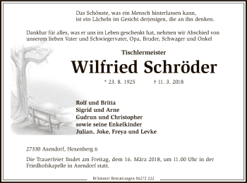 Traueranzeige von Wilfried Schröder von SYK