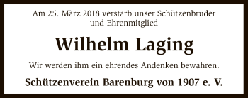 Traueranzeige von Wilhelm Laging von SYK