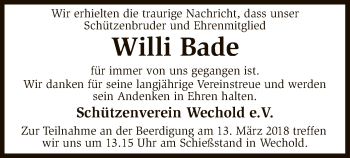 Traueranzeige von Willi Bade von SYK