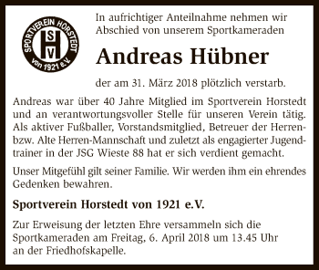 Traueranzeige von Andreas Hübner von SYK