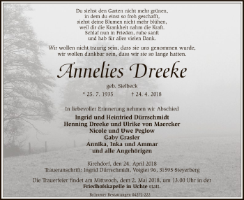 Traueranzeige von Annelies Dreeke von SYK