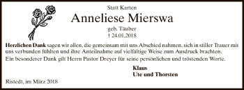 Traueranzeige von Anneliese Mierswa von SYK