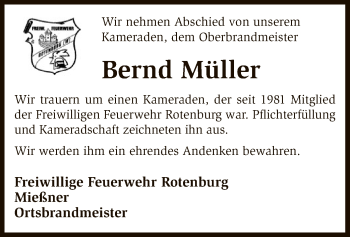 Traueranzeige von Bernd Müller von SYK