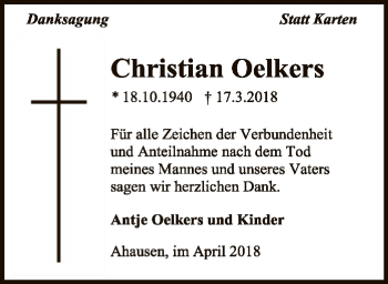 Traueranzeige von Christian Oelkers von SYK