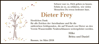 Traueranzeige von Dieter Frey von SYK