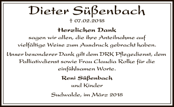 Traueranzeige von Dieter Süßenbach von SYK