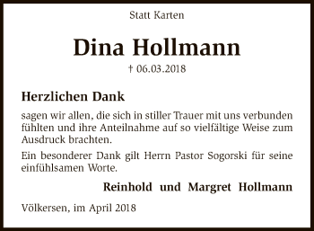 Traueranzeige von Dina Hollmann von SYK