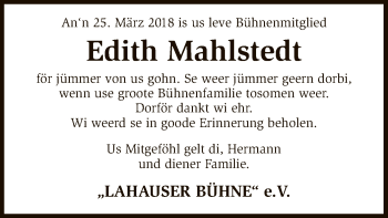 Traueranzeige von Edith Mahlstedt von SYK