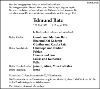 Traueranzeige von Edmund Ratz von SYK