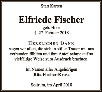 Traueranzeige von Elfriede Fischer von SYK