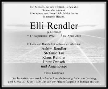 Traueranzeige von Elli Rendler von SYK