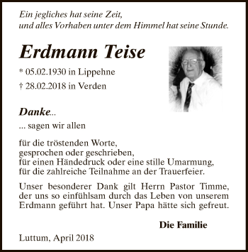 Traueranzeige von Erdmann Teise von SYK