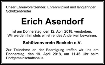 Traueranzeige von Erich Asendorf von SYK