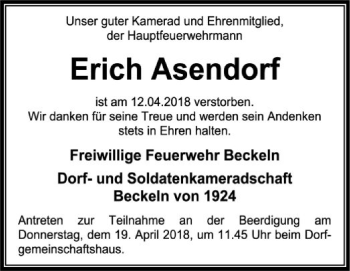 Traueranzeige von Erich Asendorf von SYK