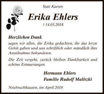 Traueranzeige von Erika Ehlers von SYK