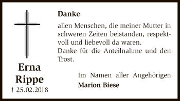 Traueranzeige von Erna Rippe von SYK