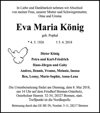 Traueranzeige von Eva Maria König von SYK