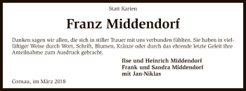 Traueranzeige von Franz Middendorf von SYK