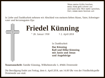 Traueranzeige von Friedel Künning von SYK