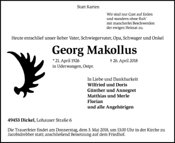 Traueranzeige von Georg Makollus von SYK