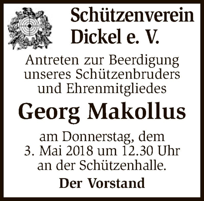  Traueranzeige für Georg Makollus vom 28.04.2018 aus SYK