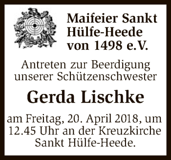 Traueranzeige von Gerda Lischke von SYK