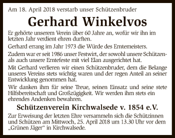 Traueranzeige von Gerhard Winkelvos von SYK