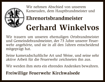 Traueranzeige von Gerhard Winkelvos von SYK