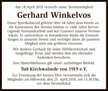 Traueranzeige von Gerhard Winkelvos von SYK