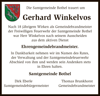 Traueranzeige von Gerhard Winkelvos von SYK