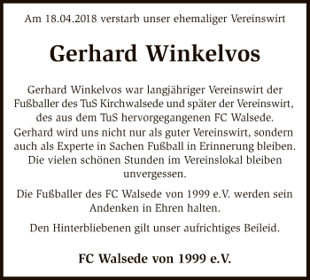 Traueranzeige von Gerhard Winkelvos von SYK