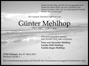 Traueranzeige von Günter Mehlhop von SYK