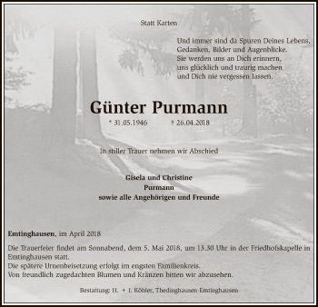 Traueranzeige von Günter Purmann von SYK