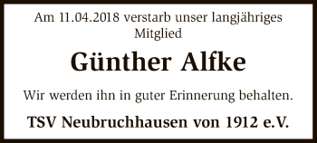 Traueranzeige von Günther Alfke von SYK