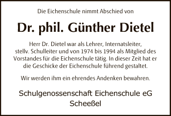 Traueranzeige von Günther Dietel von SYK