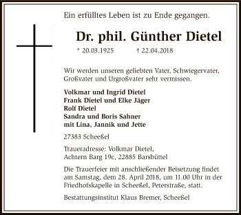 Traueranzeige von Günther Dietel von SYK