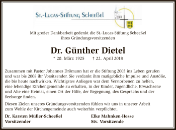 Traueranzeige von Günther Dietel von SYK