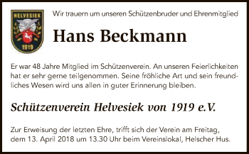 Traueranzeige von Hans Beckmann von SYK