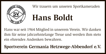 Traueranzeige von Hans Boldt von SYK