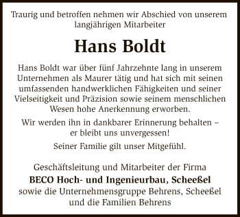 Traueranzeige von Hans Boldt von SYK