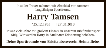 Traueranzeige von Harry Tamsen von SYK