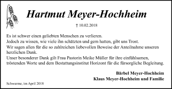 Traueranzeige von Hartmut Meyer-Hochheim von SYK