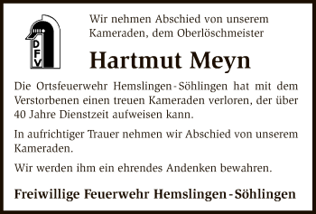 Traueranzeige von Hartmut Meyn von SYK