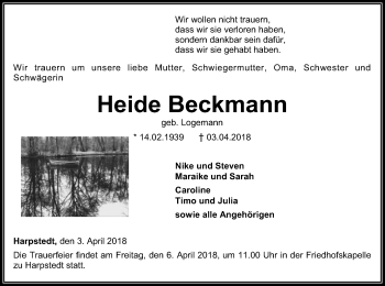 Traueranzeige von Heide Beckmann von SYK