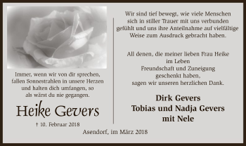 Traueranzeige von Heike Gevers von SYK
