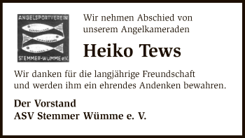 Traueranzeige von Heiko Tews von SYK