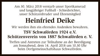 Traueranzeige von Heinfried Deike von SYK