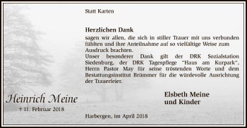 Traueranzeige von Heinrich Meine von SYK