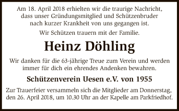 Traueranzeige von Heinz Döhling von SYK