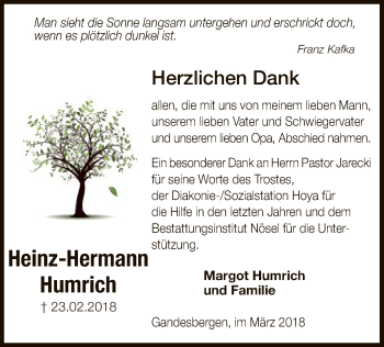 Traueranzeige von Heinz-Hermann Humrich von SYK